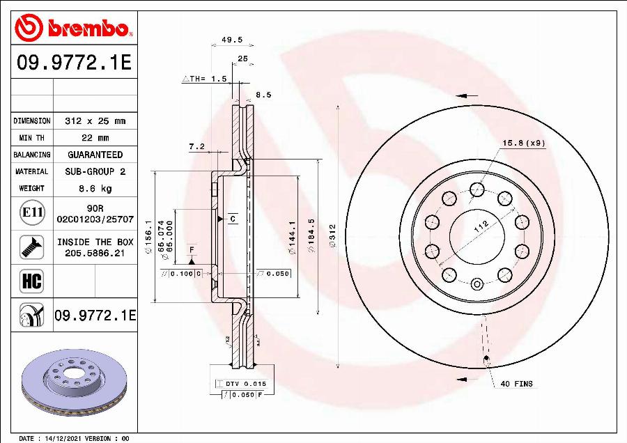 Brembo 09.9772.1E - Гальмівний диск autozip.com.ua