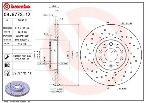 Brembo 09.9772.1X - Гальмівний диск autozip.com.ua