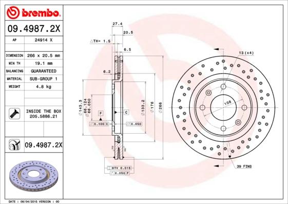 Brembo 09.4987.2X - Гальмівний диск autozip.com.ua