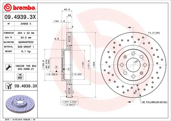 Brembo 09.4939.3X - Гальмівний диск autozip.com.ua