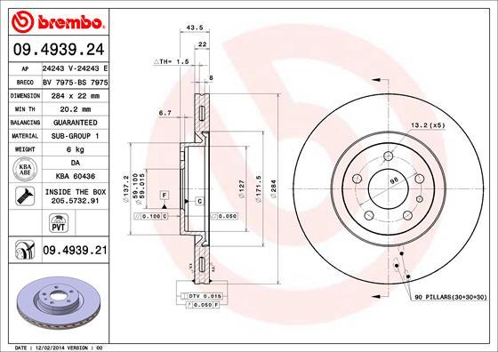 Brembo 09.4939.24 - Гальмівний диск autozip.com.ua