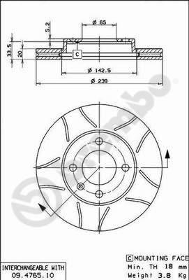 Brembo 09.4765.75 - Гальмівний диск autozip.com.ua