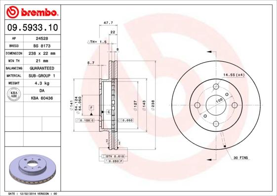 Brembo 09.5933.10 - Гальмівний диск autozip.com.ua