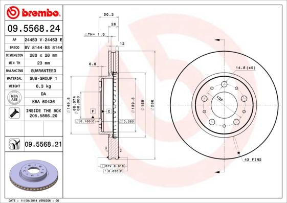 Brembo 09.5568.24 - Гальмівний диск autozip.com.ua