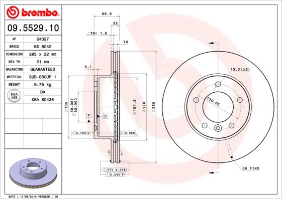 Brembo 09.5529.10 - Гальмівний диск autozip.com.ua