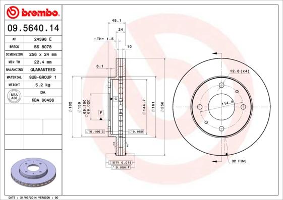 Brembo 09.5640.14 - Гальмівний диск autozip.com.ua