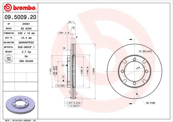 Brembo 09.5009.20 - Гальмівний диск autozip.com.ua