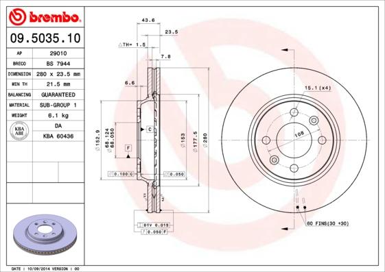 Brembo 09.5035.10 - Гальмівний диск autozip.com.ua