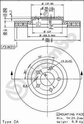 Brembo 09.5180.10 - Гальмівний диск autozip.com.ua