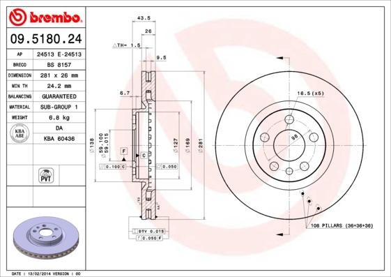 Brembo 09.5180.24 - Гальмівний диск autozip.com.ua