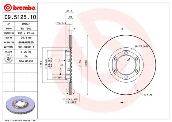 Brembo 09.5125.10 - Гальмівний диск autozip.com.ua