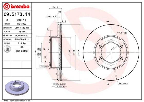 Brembo 09.5173.14 - Гальмівний диск autozip.com.ua