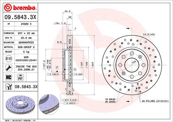 Brembo 09.5843.3X - Гальмівний диск autozip.com.ua