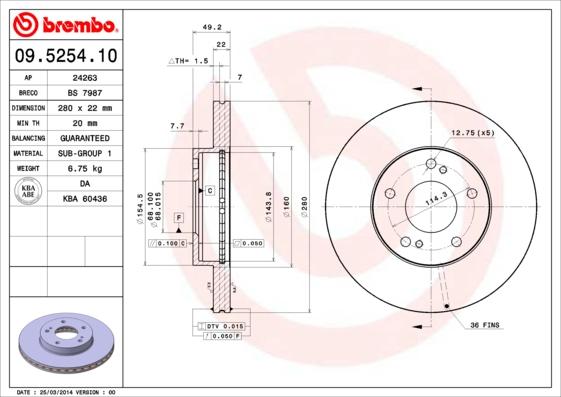 Brembo 09.5254.10 - Гальмівний диск autozip.com.ua