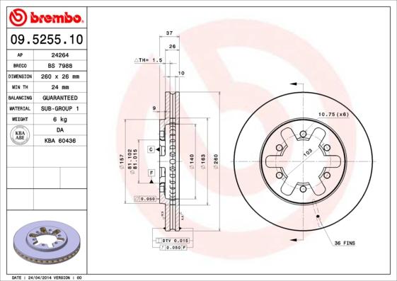 Brembo 09.5255.10 - Гальмівний диск autozip.com.ua