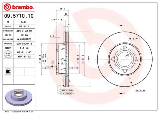 Brembo 09.5710.10 - Гальмівний диск autozip.com.ua