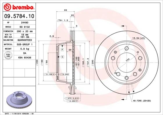 Brembo 09.5784.10 - Гальмівний диск autozip.com.ua