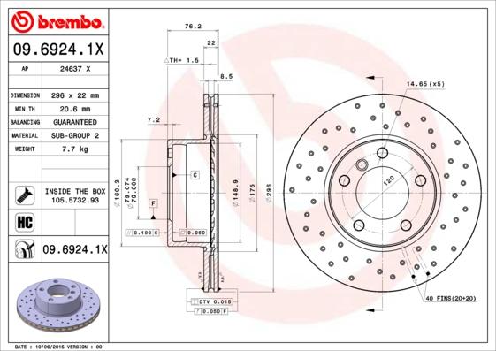 Brembo 09.6924.1X - Гальмівний диск autozip.com.ua