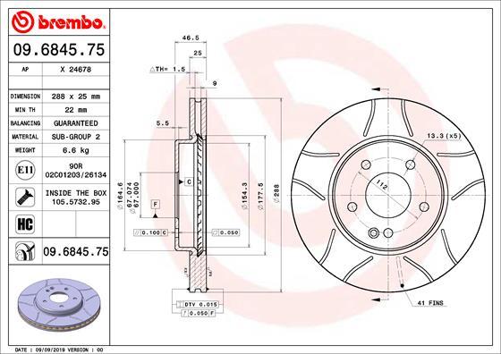 Brembo 09.6845.75 - Гальмівний диск autozip.com.ua