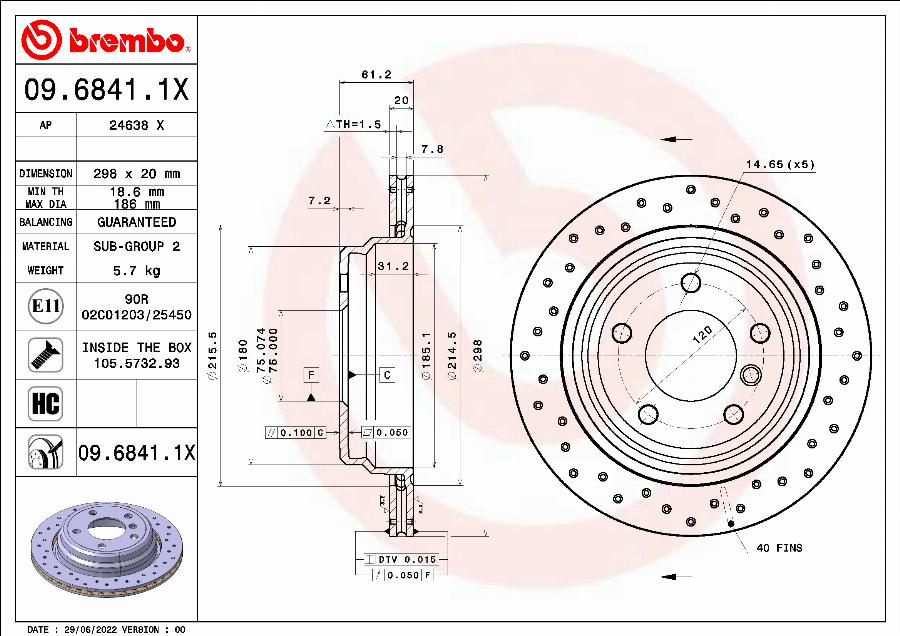 Brembo 09.6841.1X - Гальмівний диск autozip.com.ua