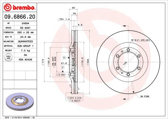 Brembo 09.6866.20 - Гальмівний диск autozip.com.ua