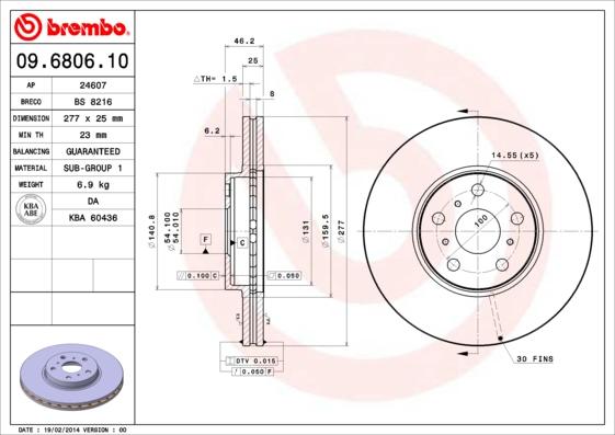 Brembo 09.6806.10 - Гальмівний диск autozip.com.ua