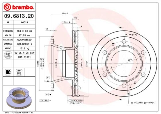 Brembo 09.6813.20 - Гальмівний диск autozip.com.ua