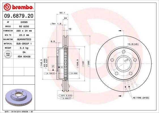 Brembo 09.6879.20 - Гальмівний диск autozip.com.ua