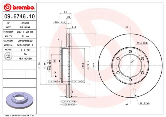 Brembo 09.6746.10 - Гальмівний диск autozip.com.ua