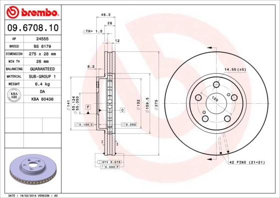 Brembo 09.6708.10 - Гальмівний диск autozip.com.ua