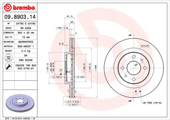 Brembo 09.8903.14 - Гальмівний диск autozip.com.ua