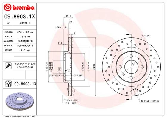 Brembo 09.8903.1X - Гальмівний диск autozip.com.ua