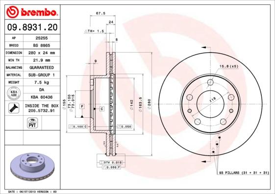 Brembo 09.8931.20 - Гальмівний диск autozip.com.ua