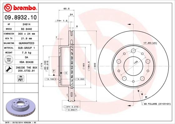 Brembo 09.8932.10 - Гальмівний диск autozip.com.ua