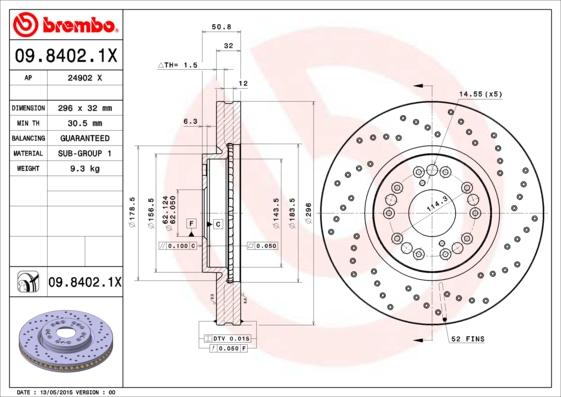 Brembo 09.8402.1X - Гальмівний диск autozip.com.ua