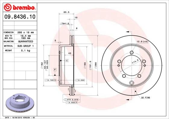 Brembo 09.8436.10 - Гальмівний диск autozip.com.ua