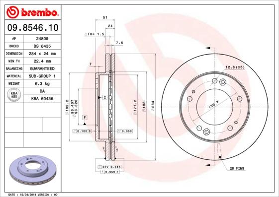 Brembo 09.8546.10 - Гальмівний диск autozip.com.ua