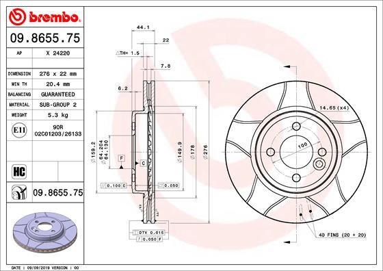 Brembo 09.8655.75 - Гальмівний диск autozip.com.ua