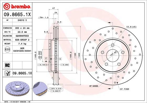 Brembo 09.8665.1X - Гальмівний диск autozip.com.ua