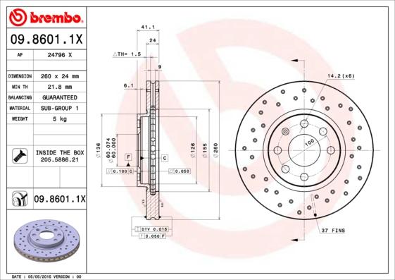 Brembo 09.8601.1X - Гальмівний диск autozip.com.ua