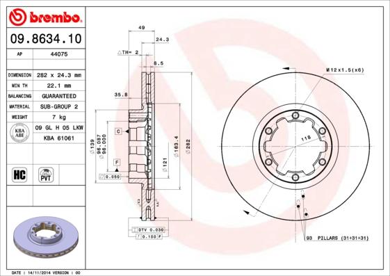 Brembo 09.8634.10 - Гальмівний диск autozip.com.ua