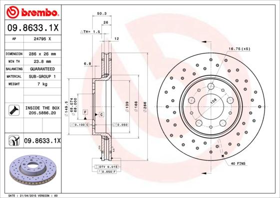 Brembo 09.8633.1X - Гальмівний диск autozip.com.ua
