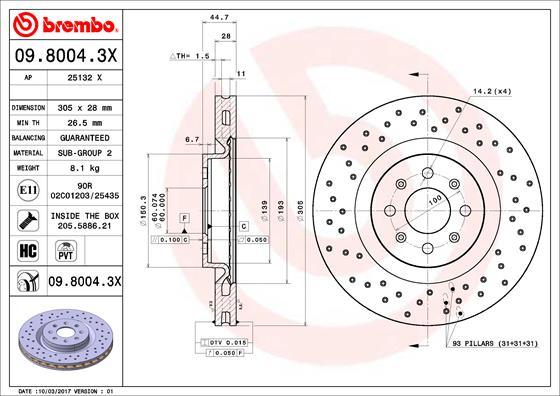 Brembo 09.8004.3X - Гальмівний диск autozip.com.ua