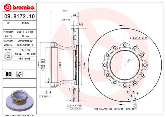 Brembo 09.8172.10 - Гальмівний диск autozip.com.ua