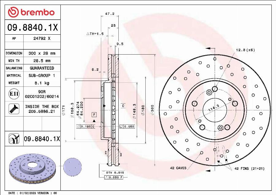 Brembo 09.8840.1X - Гальмівний диск autozip.com.ua