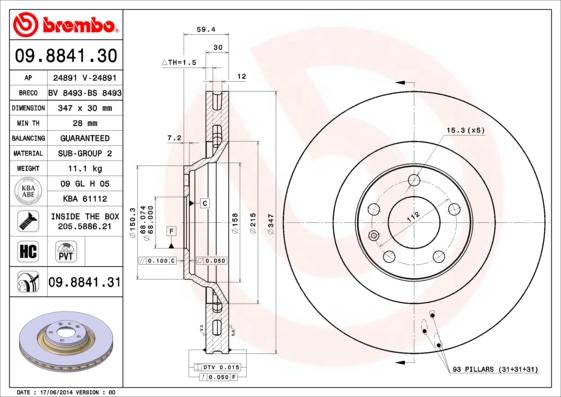 Brembo 09.8841.31 - Гальмівний диск autozip.com.ua