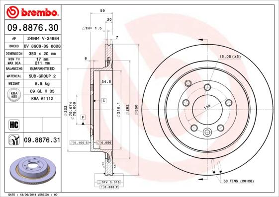 Brembo 09.8876.31 - Гальмівний диск autozip.com.ua