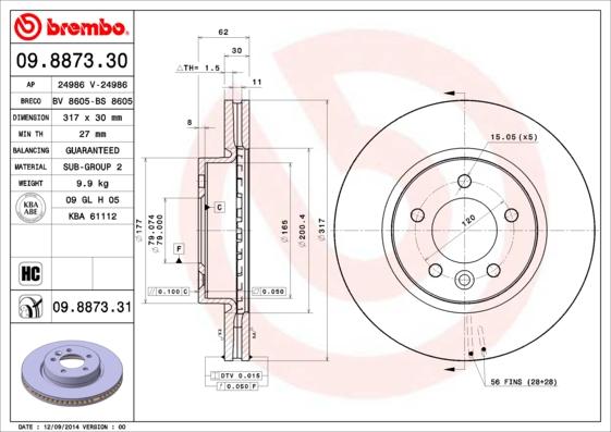 Brembo 09.8873.31 - Гальмівний диск autozip.com.ua