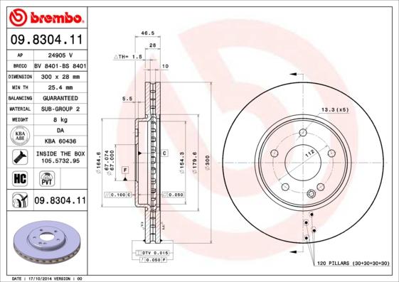 Brembo 09.8304.11 - Гальмівний диск autozip.com.ua