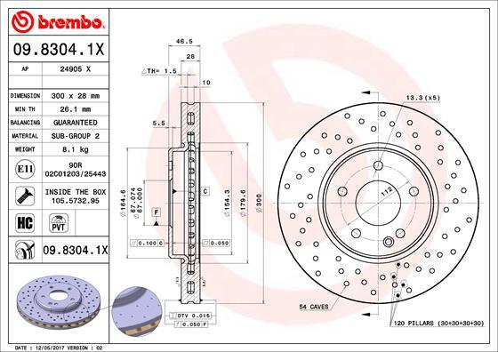 Brembo 09.8304.1X - Гальмівний диск autozip.com.ua